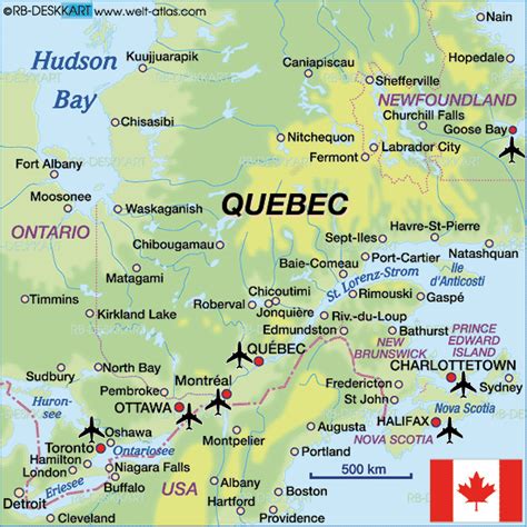 Map Of Quebec State Section In Canada Welt Atlasde