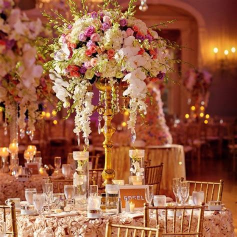 Tall Golden Candelabras With Pink White And Lavender Roses White