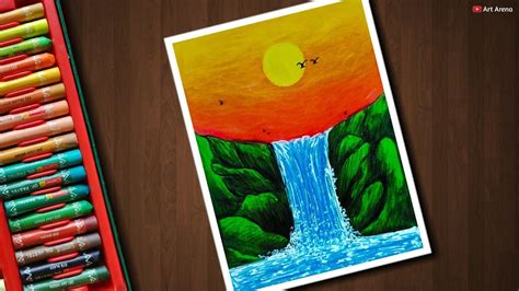 Waterfall Drawing For Beginners With Oil Pastels Step By Step Oil