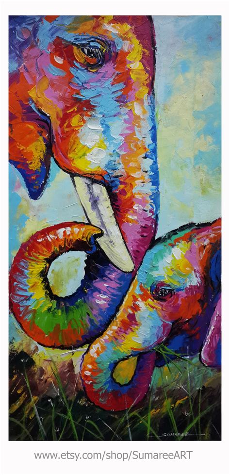 Colorful Elephant Painting On Canvas Etsy In 2021 Abstract Animal