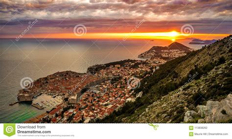 Sunset Over Dubrovnik Croatia Stock Photo Image Of Adriatic