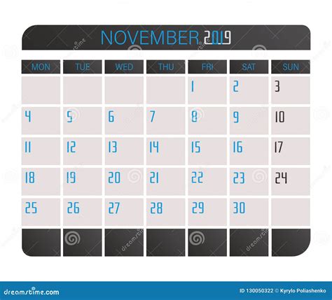 November 2017 Calendar Stock Vector Illustration Of Layout 130050322
