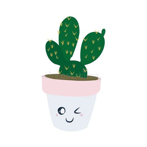 Cute Cactus Succulent Clip Art Illustration Botanical Cartoon Stock