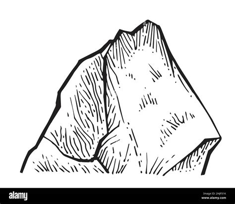 Big Rock Piece Of Cliff In Style Of Contour Engraving Outline Sketch