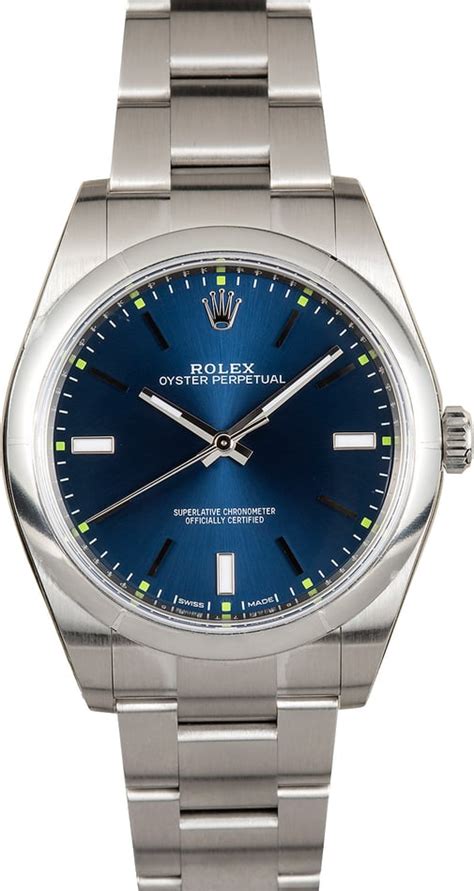 Stainless steel case 36.0 mm in diameter. Rolex Oyster Perpetual 39 114300 Blue