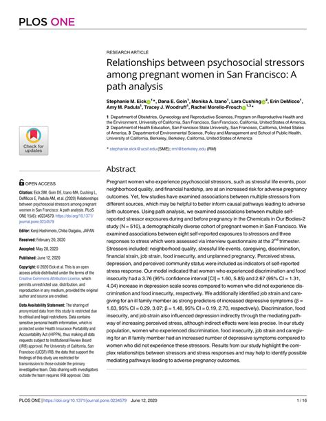 Pdf Relationships Between Psychosocial Stressors Among Pregnant Women