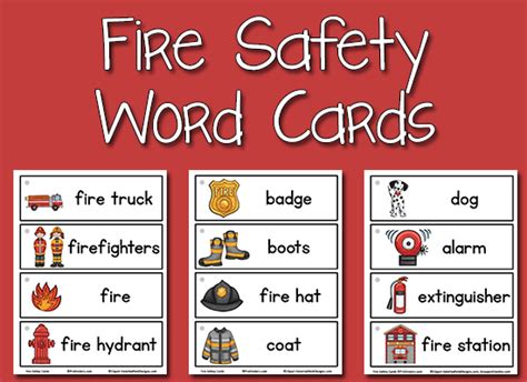 Fire Safety Picture Word Cards Fire Safety Preschool Word Cards