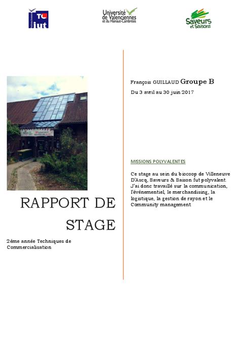 Exemple Rapport De Stage Dut Tc 1ere Année Le Meilleur Exemple
