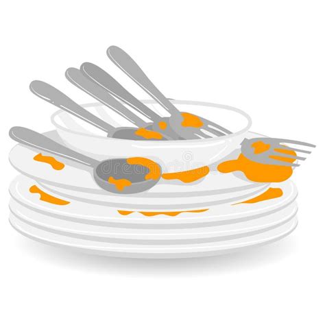 Vector Illustration Of Stack Of Dirty Plates With Spoon And Fork Stock