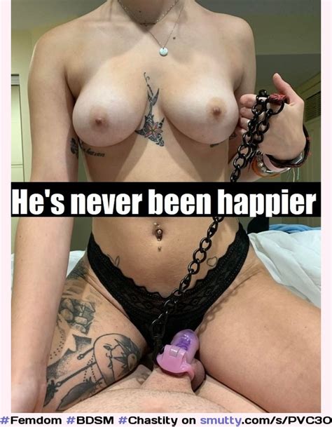 Femdombdsm Chastity Captions Caged Topless Tats Nicetits