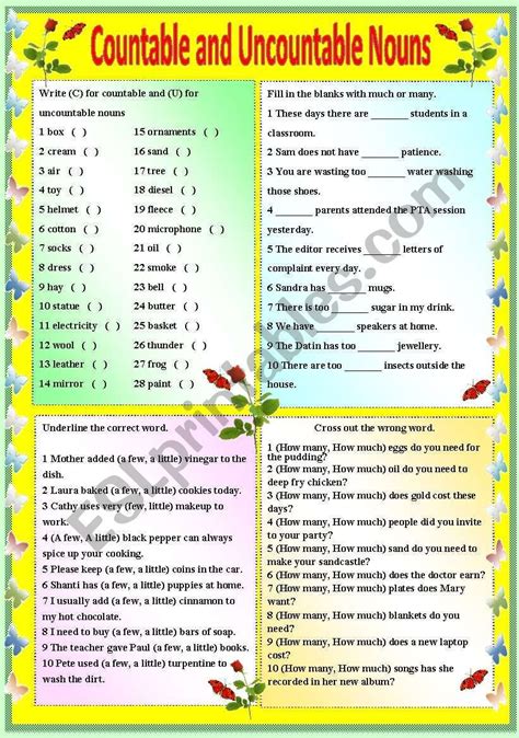 4 Tasks Write C For Countable And U For Uncountable Nouns Fill In