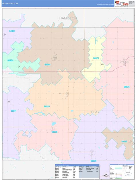 Clay County Ne Wall Map Color Cast Style By Marketmaps