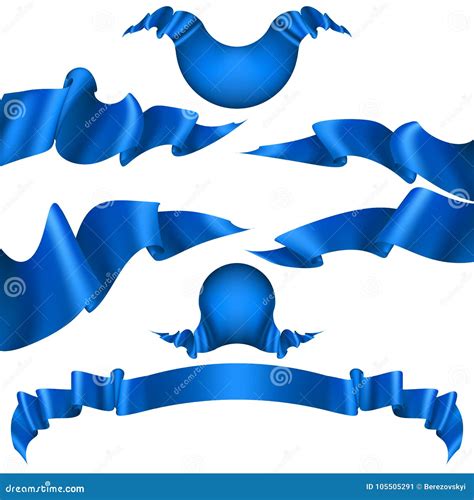 Set Of Blue Ribbon Banners On White Background Eps 10 Vector Stock