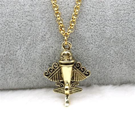 Ancient Aliens Aircraft Flyer Jet 9 Pendant Necklace Gold Stainless