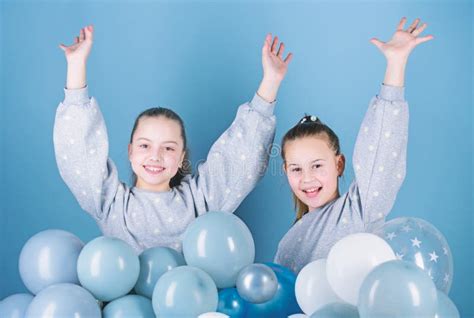 Sisters Organize Home Party Having Fun Concept Balloon Theme Party Girls Best Friends Near