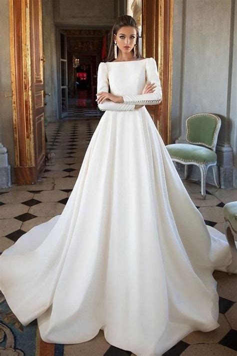 With and without a cape. Simple Ivory Long Sleeves Satin A Line Wedding by ...