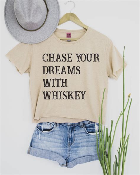 Chase Your Dreams With Whiskey Crop Tee Vintage White Ali Dee Wholesale