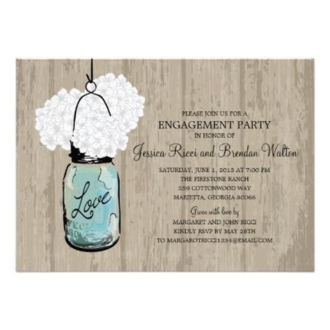 Engagement Party Rustic Wood Mason Jar Hydrangeas Announcement Barn
