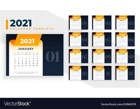 Business Calendar Design Template For 2021 New Vector Image