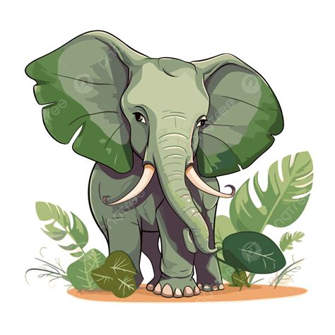 Elephant Ear Vector Sticker Clipart Cartoon Cute Cute Green Jungle