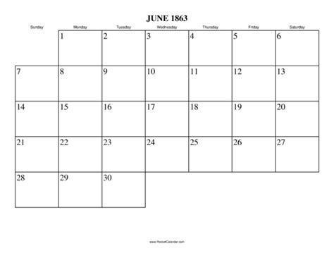 June 1863 Calendar
