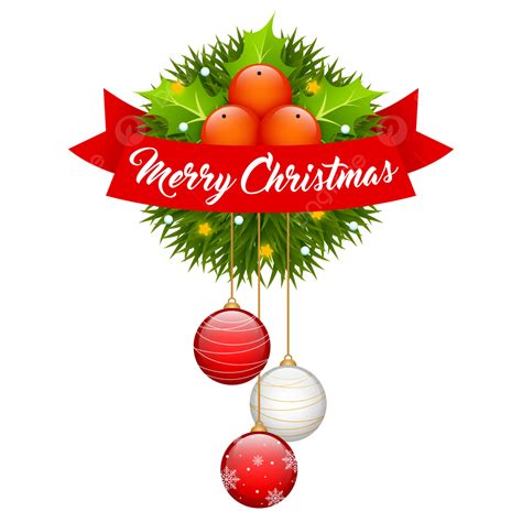 Merry Christmas Decoration With Red Ball And Ribbon Vector Christmas