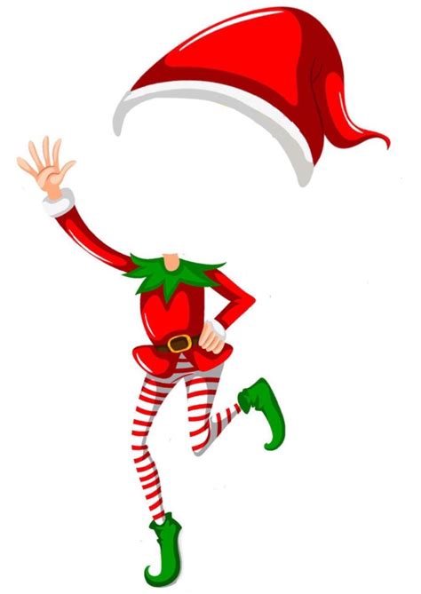 Cheerful Christmas Elf In Green And Red Striped Pants