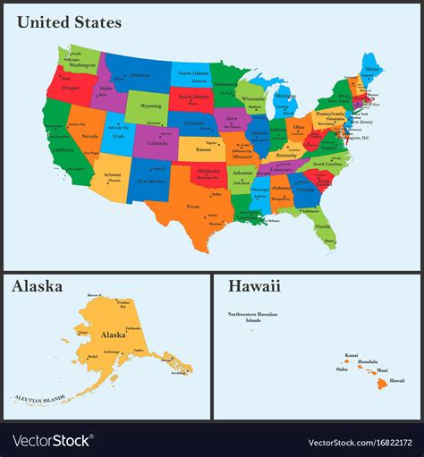 Detailed Map Usa Including Alaska And Hawaii Vector Image