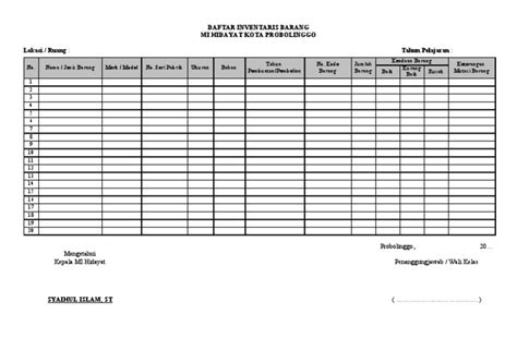 Form Inventaris Barang Pdf