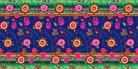 Seamless Mexican Floral Embroidery Pattern Colorful Native Flowers