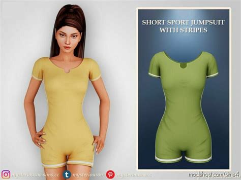 Short Sport Jumpsuit With Stripes Sims 4 Clothes Mod Modshost