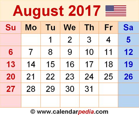 August 2017 Calendar Templates For Word Excel And Pdf