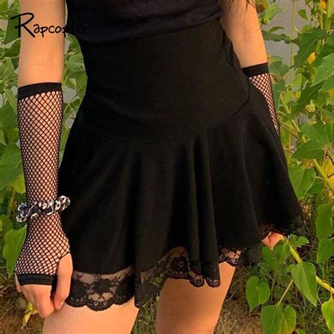 Jual Rapcopter Y2k Black Mini Skirts High Waist Patchwork Pleated
