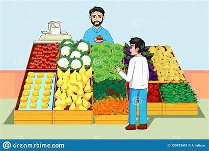 Market Buying Farmers Vegetables Fruits Boy Seller