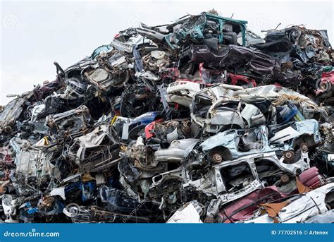 Dumping Ground Scrap Metal Heap Compressed Crushed Cars Is Returned