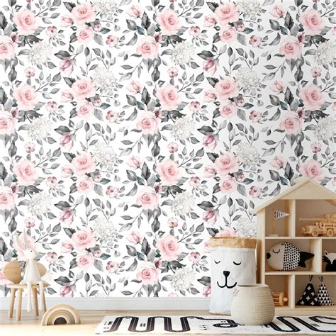 Watercolor Roses Peel And Stick Wallpaper Vintage Floral Etsy