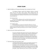 ESSAY EXAM Docx ESSAY EXAM 1 Explain The Difference Of Cleaning And