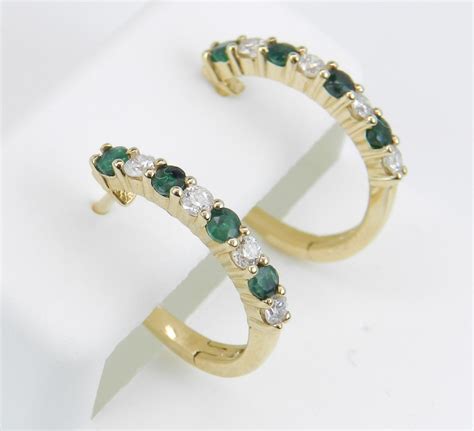 Diamond And Emerald Hoop Earrings K Yellow Gold Hoops Wedding