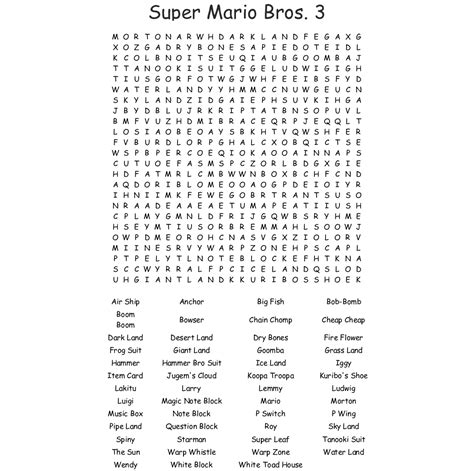 Super Mario Word Search Printable Word Search Printable