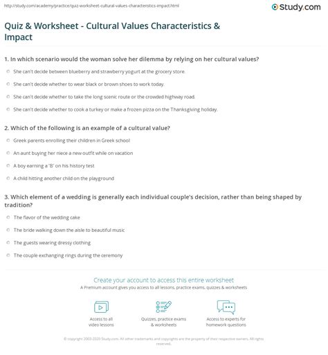 Quiz Worksheet Cultural Values Characteristics Impact Study