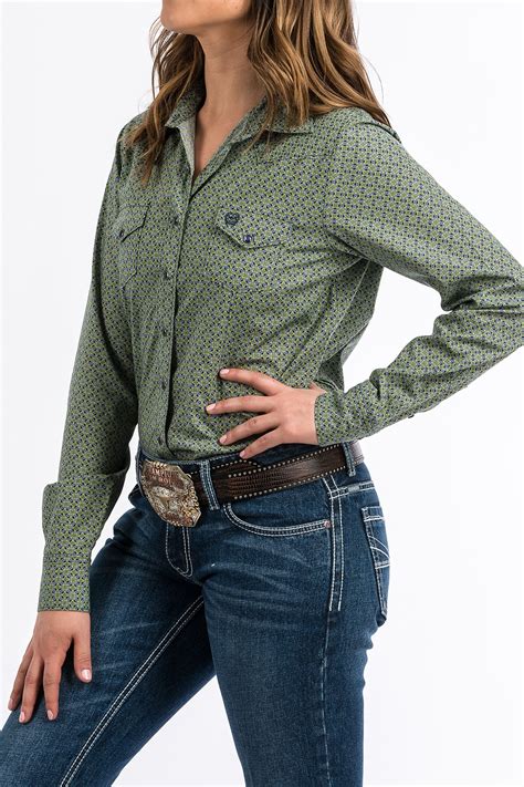 Cinch Jeans Women S Navy And Green Print Snap Front Western Shirt