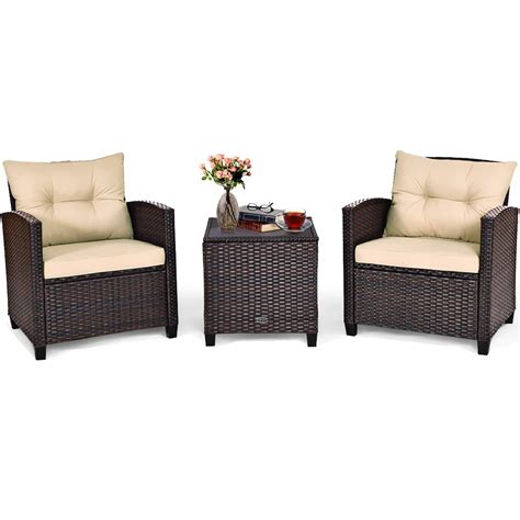 Tangkula 3 Pieces Patio Furniture Set Pe Rattan Wicker 3 Pcs Outdoor