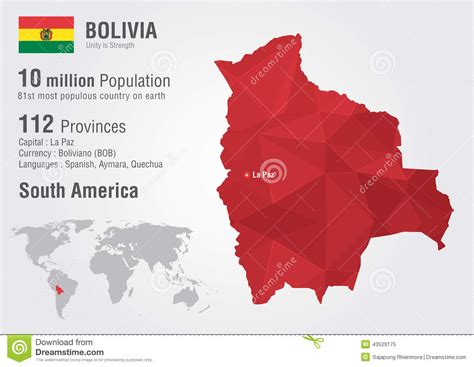 See what happend in bolivia during recent years: Bolivia World Map With A Pixel Diamond Texture. Stock Vector - Illustration of background ...