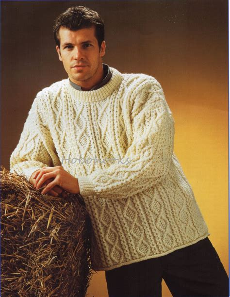 Mens Aran Sweater Knitting Pattern Pdf Larger Sizes Mens Cable Jumper