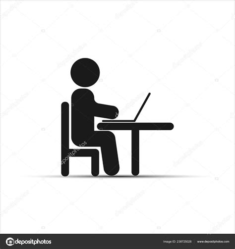 Simple Dibujo Una Persona Sentada Una Mesa Trabajando