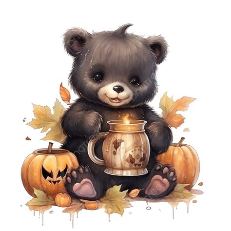 Cute Little Bear With Halloween Pot And Potion Halloween Illustration