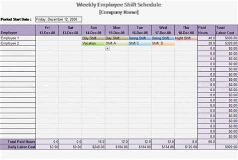 Sample Example And Format Templates 15 Free Employee Work Schedule