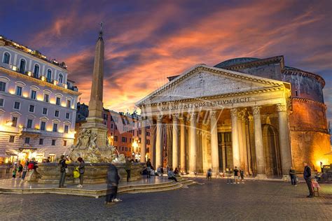 Pantheon Piazza And Fountain At Sunset Red Studio Inc