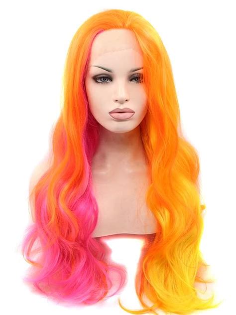 Long Wavy 20 Synthetic Lace Front Wig Pinkorange 12999 Wigs Lace Front Wigs Synthetic