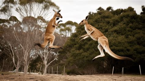 Two Kangaroos That Are Jumping In The Air Background Duel Kangaroo